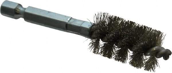 Schaefer Brush - 1/2 Inch Inside Diameter, 11/16 Inch Actual Brush Diameter, Stainless Steel, Power Fitting and Cleaning Brush - 1/4 Shank Diameter, 3-1/8 Inch Long, Hex Shaft Stem, 5/8 Inch Refrigeration Outside Diameter - USA Tool & Supply