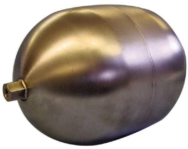 Made in USA - 4" Diam x 7" Long, Oblong, Hex Spud Connection, Metal Float - 1/4-20 Thread, Stainless Steel, 150 Max psi, 19 Gauge - USA Tool & Supply