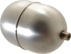 Made in USA - 4" Diam x 6" Long, Oblong, Hex Spud Connection, Metal Float - 1/4-20 Thread, Stainless Steel, 200 Max psi, 25 Gauge - USA Tool & Supply