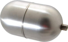 Made in USA - 4" Diam x 7" Long, Oblong, Hex Spud Connection, Metal Float - 1/4-20 Thread, Stainless Steel, 150 Max psi, 19 Gauge - USA Tool & Supply
