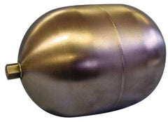 Made in USA - 6" Diam x 10" Long, Oblong, Hex Spud Connection, Metal Float - 3/8-16 Thread, Stainless Steel, 150 Max psi, 19 Gauge - USA Tool & Supply