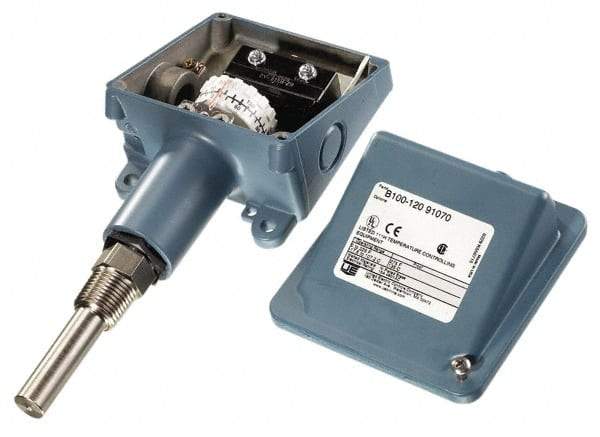 Made in USA - 350 to 640°F, Watertight Temp Switch - 10 Resolution, 3/8 x 3-7/32 Bulb - USA Tool & Supply