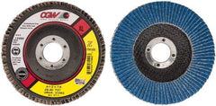 Camel Grinding Wheels - 40 Grit, 4-1/2" Disc Diam, 7/8" Center Hole, Type 27 Zirconia Alumina Flap Disc - 13,300 Max RPM, Polyester Backing, Arbor Attaching System, Coated - USA Tool & Supply