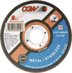 Camel Grinding Wheels - 7" 36 Grit Aluminum Oxide Cutoff Wheel - 1/16" Thick, 7/8" Arbor, 8,500 Max RPM - USA Tool & Supply