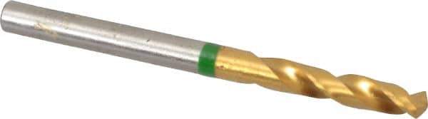Accupro - #17 130° Spiral Flute Cobalt Screw Machine Drill Bit - TiN Finish, Right Hand Cut, 24mm Flute Length, 58mm OAL, Split Point, Straight Shank - USA Tool & Supply