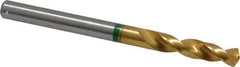Accupro - #15 130° Spiral Flute Cobalt Screw Machine Drill Bit - TiN Finish, Right Hand Cut, 24mm Flute Length, 58mm OAL, Split Point, Straight Shank - USA Tool & Supply
