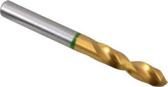 Accupro - 19/64" 130° Spiral Flute Cobalt Screw Machine Drill Bit - TiN Finish, Right Hand Cut, 37mm Flute Length, 79mm OAL, Split Point, Straight Shank - USA Tool & Supply