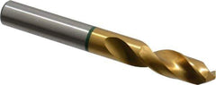 Accupro - 15/32" 130° Spiral Flute Cobalt Screw Machine Drill Bit - TiN Finish, Right Hand Cut, 51mm Flute Length, 102mm OAL, Split Point, Straight Shank - USA Tool & Supply