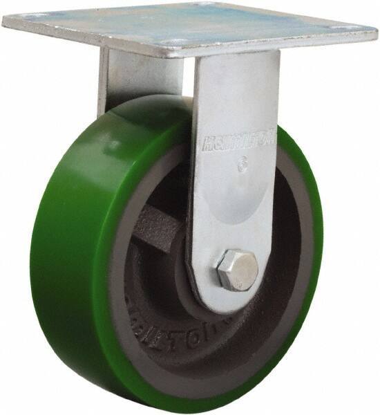 Hamilton - 6" Diam x 2" Wide x 7-1/2" OAH Top Plate Mount Rigid Caster - Polyurethane Mold onto Cast Iron Center, 900 Lb Capacity, Sealed Precision Ball Bearing, 5 x 5-1/2" Plate - USA Tool & Supply