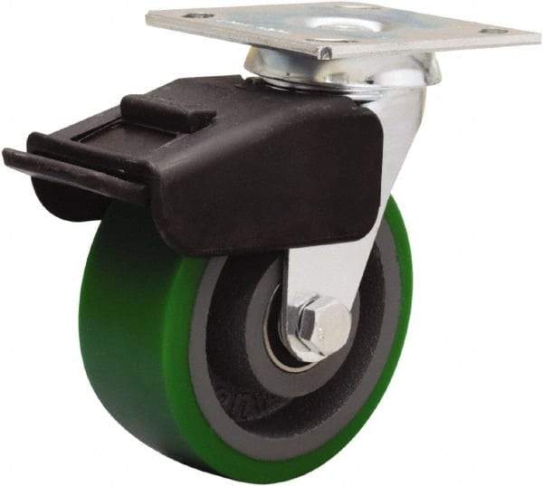 Hamilton - 5" Diam x 2" Wide x 6-1/2" OAH Top Plate Mount Swivel Caster - Polyurethane Mold onto Cast Iron Center, 850 Lb Capacity, Precision Ball Bearing, 4 x 4-1/2" Plate - USA Tool & Supply