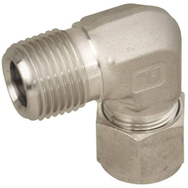 Parker - 1/2" OD, Stainless Steel Male Elbow - 1-1/16" Hex, Comp x MNPT Ends - USA Tool & Supply