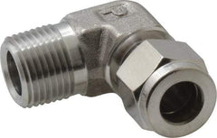 Parker - 3/8" OD, Stainless Steel Male Elbow - -425 to 1,200°F, 3/4" Hex, Comp x MNPT Ends - USA Tool & Supply