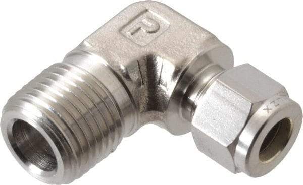Parker - 3/8" OD, Stainless Steel Male Elbow - -425 to 1,200°F, 7/8" Hex, Comp x MNPT Ends - USA Tool & Supply