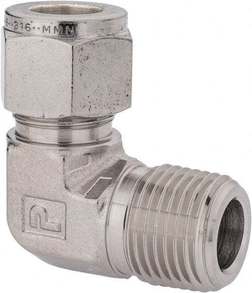Parker - 1/2" OD, Stainless Steel Male Elbow - 7/8" Hex, Comp x MNPT Ends - USA Tool & Supply