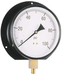 Value Collection - 6" Dial, 1/4 Thread, 0-30 Scale Range, Pressure Gauge - Lower Connection, Rear Flange Connection Mount, Accurate to 3-2-3% of Scale - USA Tool & Supply