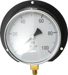 Value Collection - 6" Dial, 1/4 Thread, 0-100 Scale Range, Pressure Gauge - Lower Connection, Rear Flange Connection Mount, Accurate to 3-2-3% of Scale - USA Tool & Supply