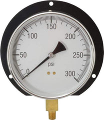 Value Collection - 6" Dial, 1/4 Thread, 0-300 Scale Range, Pressure Gauge - Lower Connection, Rear Flange Connection Mount, Accurate to 3-2-3% of Scale - USA Tool & Supply