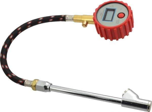 Value Collection - 0 to 100 psi Digital Tire Pressure Gauge - CR2032 Lithium Battery, 9' Hose Length, 0.5 psi Resolution - USA Tool & Supply