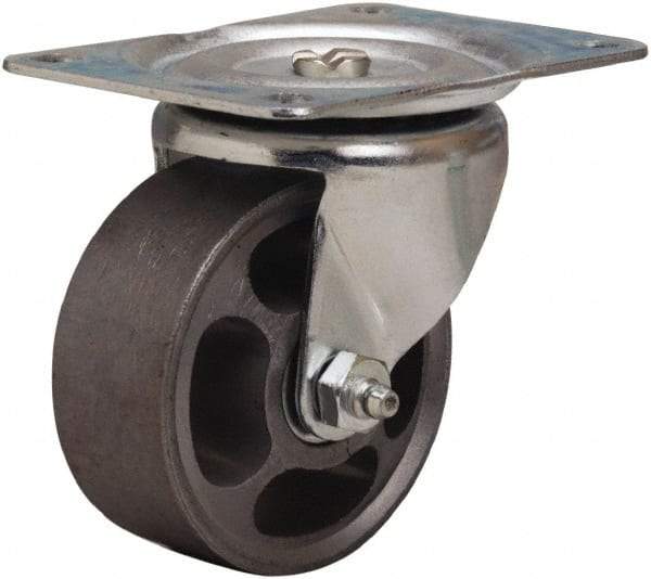 Hamilton - 3" Diam x 1-1/4" Wide x 3-3/4" OAH Top Plate Mount Swivel Caster - Cast Iron, 250 Lb Capacity, Straight Roller Bearing, 3-1/8 x 4-1/8" Plate - USA Tool & Supply