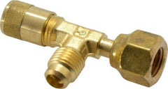 Parker - 500 Max psi, 1/4 Tube OD, Forged Flared Female Run Swivel Tee Access Valve - Brass - USA Tool & Supply