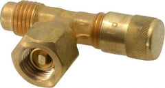 Parker - 500 Max psi, 1/4 Tube OD, Forged Flare Female Branch Tee with Depressor Access Valve - Brass - USA Tool & Supply