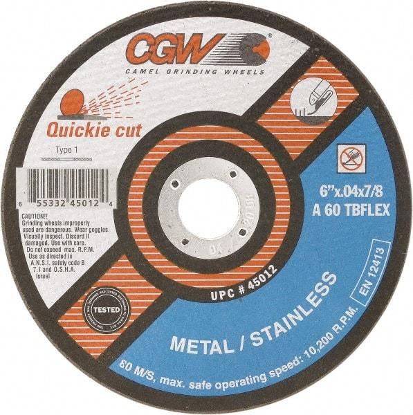 Camel Grinding Wheels - 7" 60 Grit Silicon Carbide Cutoff Wheel - 1/16" Thick, 7/8" Arbor, 8,500 Max RPM - USA Tool & Supply