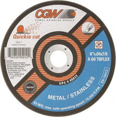 Camel Grinding Wheels - 7" 60 Grit Silicon Carbide Cutoff Wheel - 1/16" Thick, 7/8" Arbor, 8,500 Max RPM - USA Tool & Supply