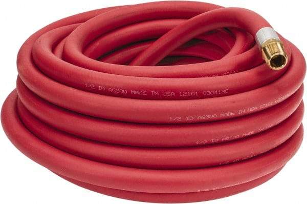 Alliance Hose & Rubber - 1/2" ID x 27/32" OD 50' Long Multipurpose Air Hose - MNPT x FNPT(Swivel) Ends, 300 Working psi, -40 to 190°F, 1/2" Fitting, Red - USA Tool & Supply