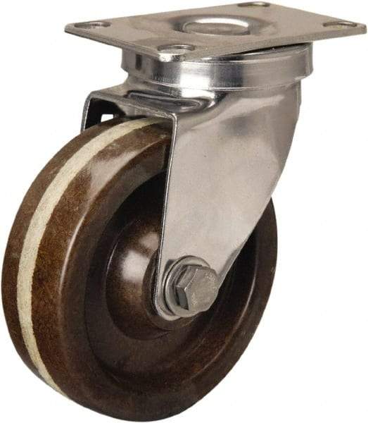 Hamilton - 4" Diam x 1-1/4" Wide x 5-1/8" OAH Top Plate Mount Swivel Caster - Phenolic, 300 Lb Capacity, Plain Bore Bearing, 2-3/8 x 3-5/8" Plate - USA Tool & Supply
