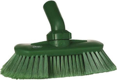 Vikan - 1-1/2" Bristle Length, Polyester Wash Brush - 7-3/4" Long x 3" Wide Head, 8" OAL, European Threaded Handle, Green, Polypropylene Block, Flagged - USA Tool & Supply