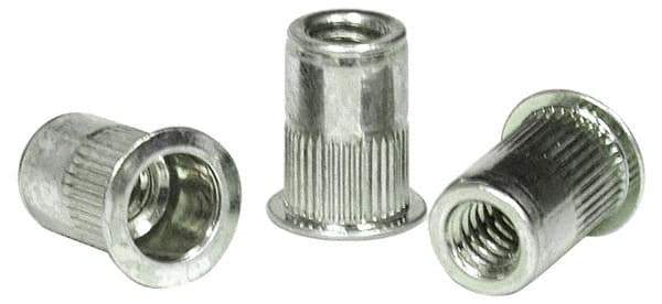 RivetKing - 1/4-20, 0.165 to 0.26" Grip, 25/64" Drill, Aluminum Standard Rivet Nut - Uncoated, Countersunk Head - USA Tool & Supply