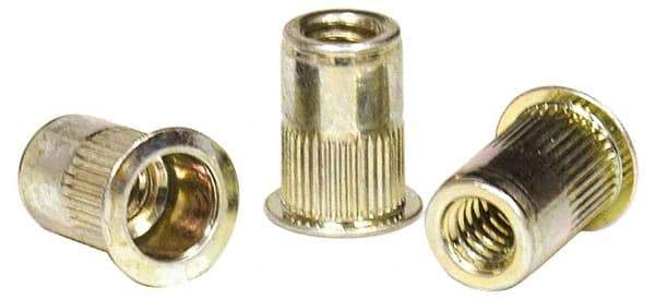 RivetKing - 0.13 to 0.225" Grip, Steel Standard Rivet Nut - Zinc Yellow Dichromate Finish, Flange Head - USA Tool & Supply