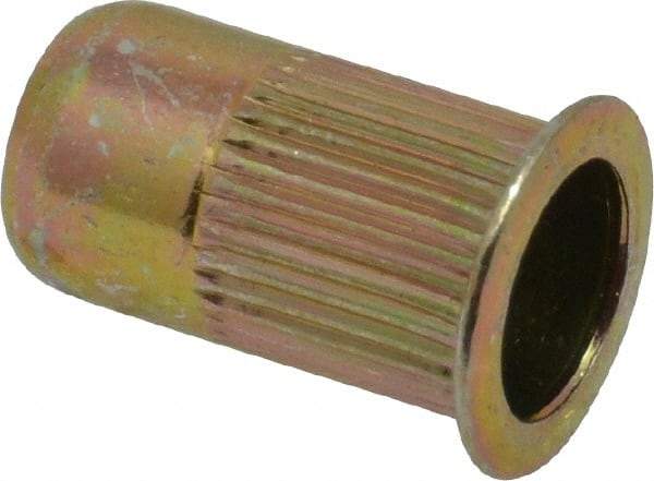 RivetKing - 0.13 to 0.225" Grip, Steel Standard Rivet Nut - Zinc Yellow Dichromate Finish, Flange Head - USA Tool & Supply