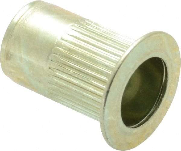 RivetKing - #10-24, 0.02 to 0.13" Grip, Steel Standard Rivet Nut - Zinc Yellow Dichromate Finish, Countersunk Head - USA Tool & Supply