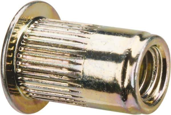 RivetKing - #10-32, 0.02 to 0.13" Grip, Steel Standard Rivet Nut - Zinc Yellow Dichromate Finish, Countersunk Head - USA Tool & Supply