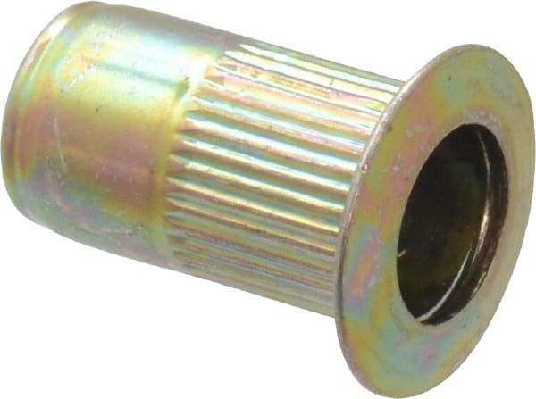 RivetKing - #8-32, 0.08 to 0.13" Grip, Steel Standard Rivet Nut - Zinc Yellow Dichromate Finish, Countersunk Head - USA Tool & Supply