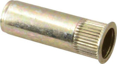 RivetKing - 1/4-20, 0.027 to 0.165" Grip, 25/64" Drill, Steel Closed End Knurled Rivet Nut - Zinc Yellow Dichromate Finish, Countersunk Head - USA Tool & Supply