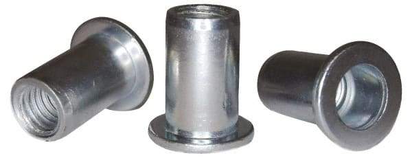 RivetKing - #10-32, 0.13 to 0.18" Grip, 1/4" Drill, Steel Standard Rivet Nut - Zinc Plated, Round Head - USA Tool & Supply