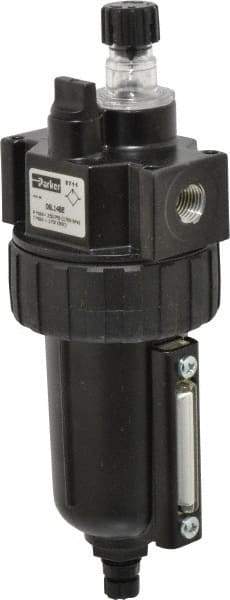 Parker - 1/4" NPT, 250 Max psi Intermediate Mist Lubricator - Metal Bowl with Sight Glass, Zinc Body, 40 CFM, 175°F Max Temp, 2.81" Wide x 7.82" High - USA Tool & Supply