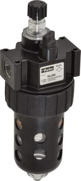 Parker - 3/8" NPT, 150 Max psi Intermediate Mist Lubricator - Polycarbonate Bowl with Sight Glass, Zinc Body, 60 CFM, 125°F Max Temp, 2.81" Wide x 7.82" High - USA Tool & Supply