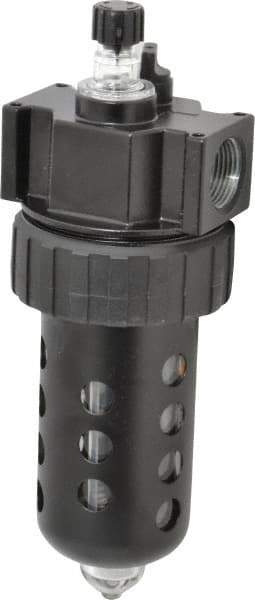 Parker - 3/4" NPT, 150 Max psi Standard Mist Lubricator - Polycarbonate Bowl with Sight Glass, Zinc Body, 90 CFM, 125°F Max Temp, 3.24" Wide x 9.27" High - USA Tool & Supply