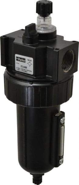 Parker - 3/4" NPT, 250 Max psi Standard Mist Lubricator - Metal Bowl with Sight Glass, Zinc Body, 90 CFM, 175°F Max Temp, 3.24" Wide x 9.27" High - USA Tool & Supply