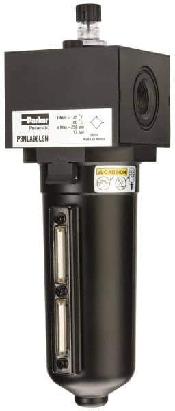 Parker - 3/4" NPT, 250 Max psi Heavy Duty Mist Lubricator - Metal Bowl with Sight Glass, Zinc Body, 240 CFM, 175°F Max Temp, 3.62" Wide x 11.81" High - USA Tool & Supply