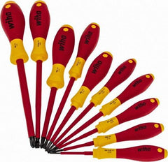 Wiha - 10 Piece Phillips & Slotted Screwdriver Set - Blade Sizes: Width mm 2, 2.5, 3, 3.5, 4.5 & 6.5, Bit Sizes: Philips #0 to #3, Metric Length mm: 60mm, 75mm, 80mm, 100mm, 125mm & 150mm - USA Tool & Supply