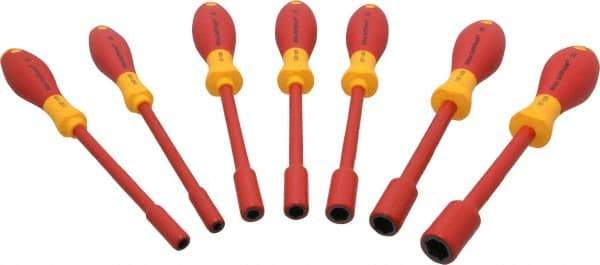 Wiha - 7 Piece 3/16 to 1/2" Insulated Nutdriver Set - Solid Shaft, Ergonomic Handle - USA Tool & Supply