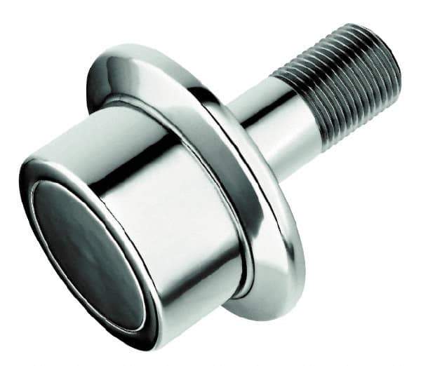 Accurate Bushing - 3-1/2" Roller Diam x 2" Width, 1-1/4" Stud Diam x 2-3/4" Length, Flanged Load Roller - Steel, 1-3/4" Thread Length, 1-1/4-12 Thread, 14,300 Lb Dynamic Cap, 16,000 Lb Static Cap - USA Tool & Supply