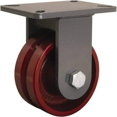 Hamilton - 6" Diam x 2-3/4" Wide, Iron Rigid Caster - 2,500 Lb Capacity, Top Plate Mount, 5-1/4" x 7-1/4" Plate, Straight Roller Bearing - USA Tool & Supply