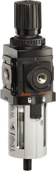 ARO/Ingersoll-Rand - 1/4" NPT Port Compact 1 Piece Filter/Regulator FRL Unit - Polycarbonate Bowl, 72 SCFM, 150 Max psi, 8.15" High x 2.205" Long, Manual Drain - USA Tool & Supply