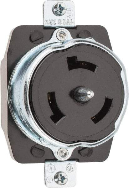 Hubbell Wiring Device-Kellems - 125/250 VAC, 50 Amp, Self Grounding Receptacle - 3 Poles, 4 Wire, Female End, Black - USA Tool & Supply
