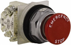 Schneider Electric - 30mm Mount Hole, Extended Straight, Pushbutton Switch with Contact Block - Red Pushbutton, Momentary (MO) - USA Tool & Supply